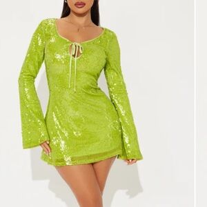Vibrant Green Sequin Party Dress